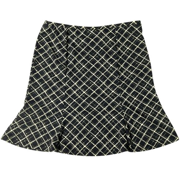 Y2K VINTAGE Express SMALL Black Diamond Dot Green Plaid Flare Mini Skirt - Picture 1 of 8